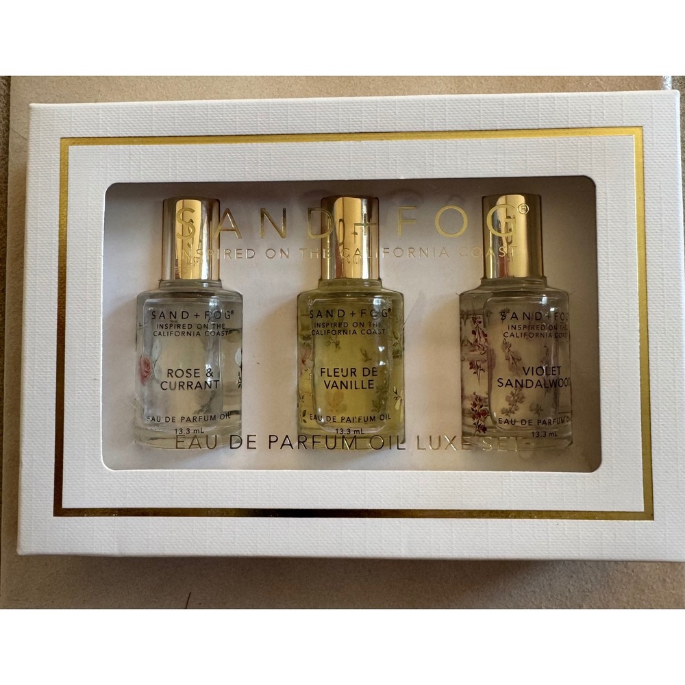 Sand + Fog Eau De Parfum Oil Luxe Set 3-Piece Rollerball Rose Vanille Sandalwood